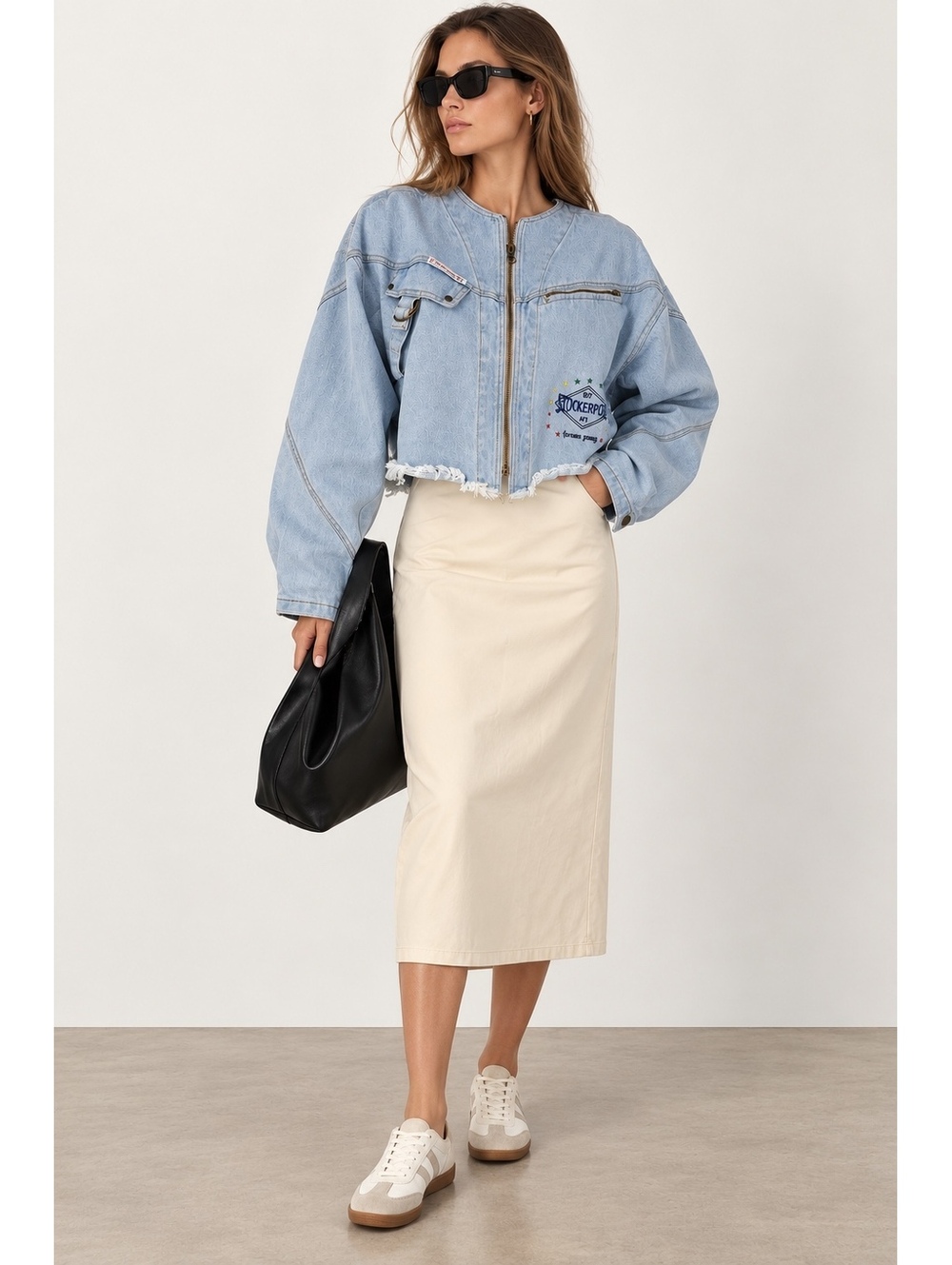 Vintage Upcycle Cropped Denim Jacket Womens Oversized Y2K Moto 90s